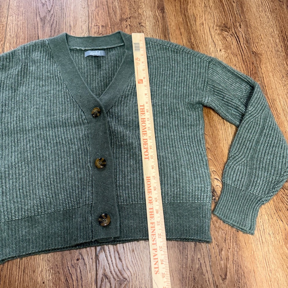 Marled Olive Green chunky knit sweater cardigan Button Front Women's Size L - Picture 3 of 9